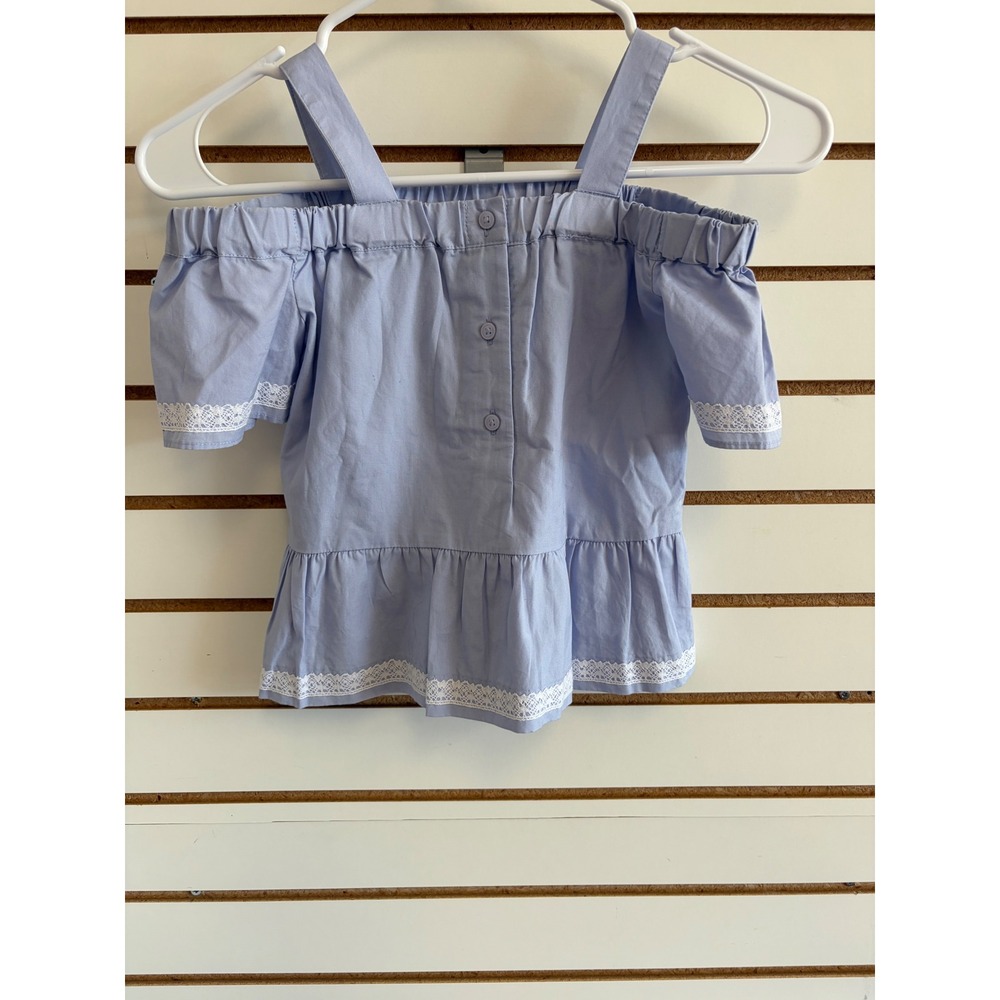 Janie and Jack Girls Light Blue Lace Trim Cold Shoulder Peplum Top Size 5 NWT - Picture 6 of 7